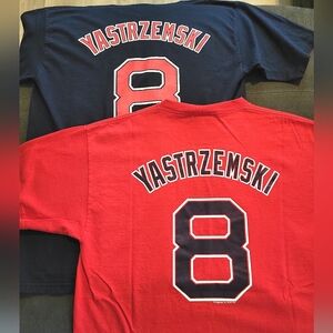 Red Sox (2) Carl Yastrzemski T-shirts in size Large Red & Blue